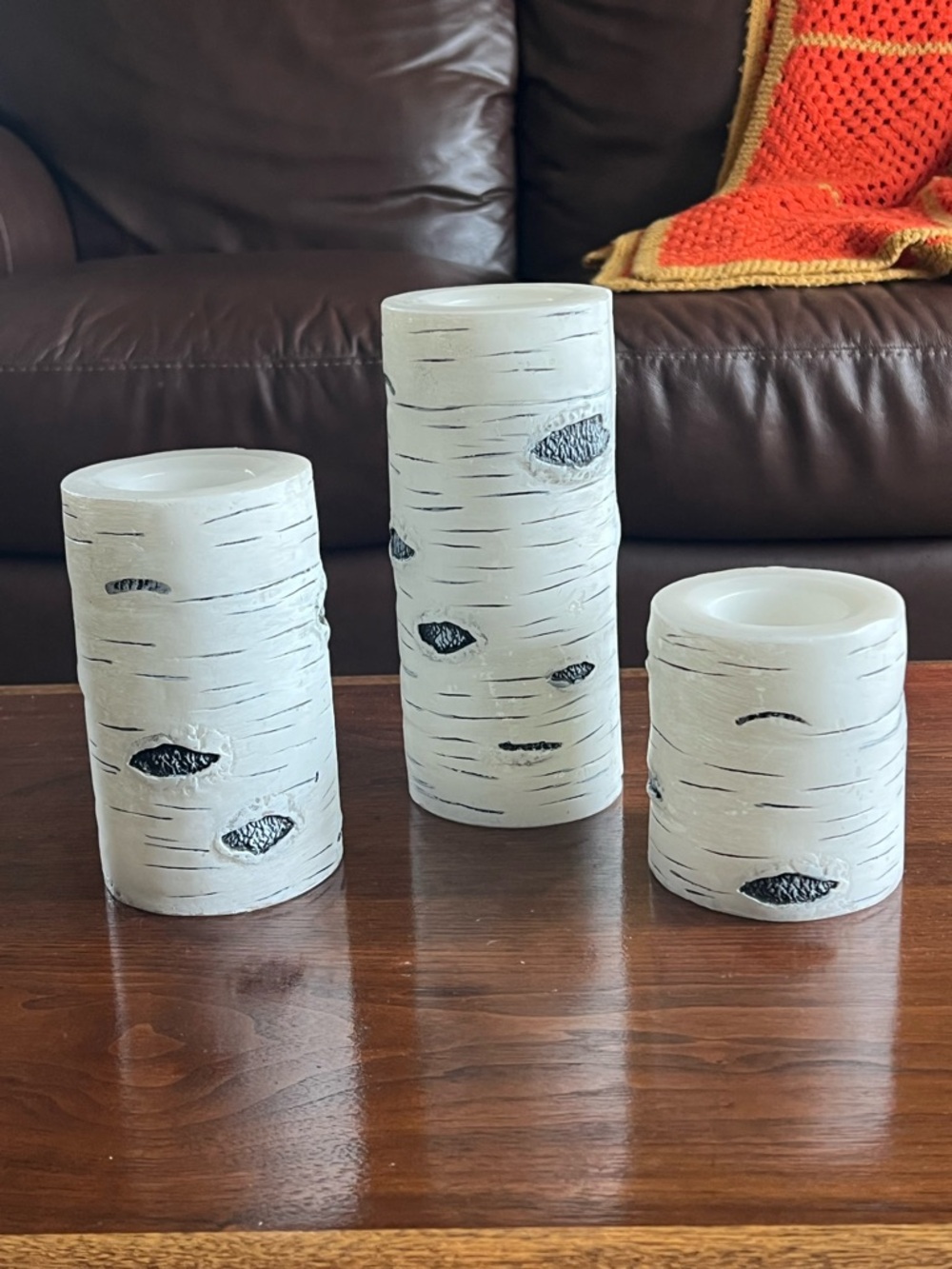 Birch-Style White Pillar Battery Operated Flicker Candle Set of 3